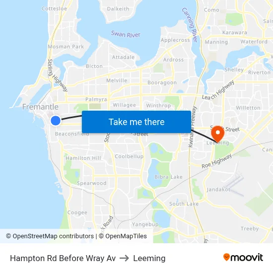 Hampton Rd Before Wray Av to Leeming map