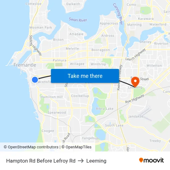 Hampton Rd Before Lefroy Rd to Leeming map