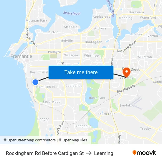 Rockingham Rd Before Cardigan St to Leeming map