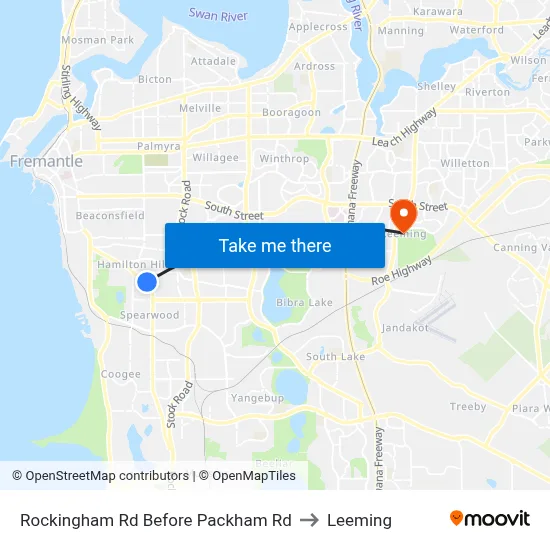 Rockingham Rd Before Packham Rd to Leeming map