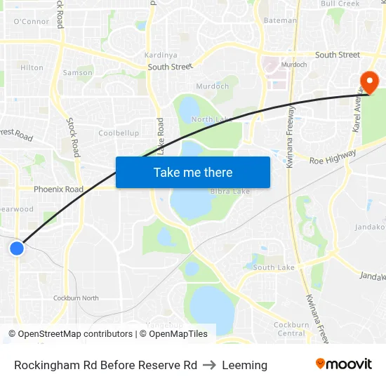 Rockingham Rd Before Reserve Rd to Leeming map