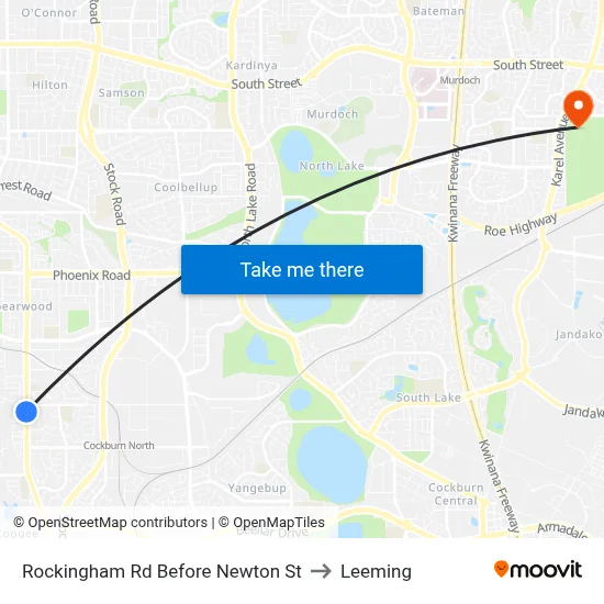 Rockingham Rd Before Newton St to Leeming map
