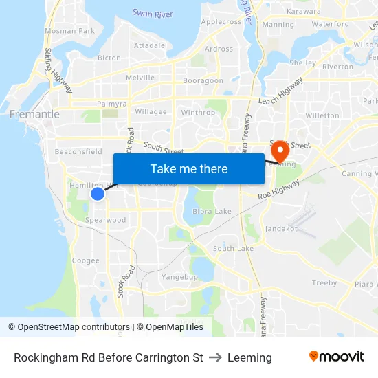 Rockingham Rd Before Carrington St to Leeming map