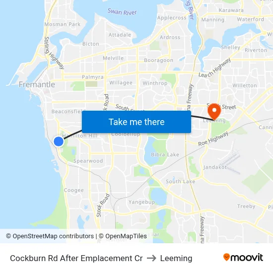 Cockburn Rd After Emplacement Cr to Leeming map