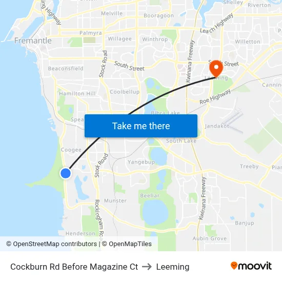 Cockburn Rd Before Magazine Ct to Leeming map