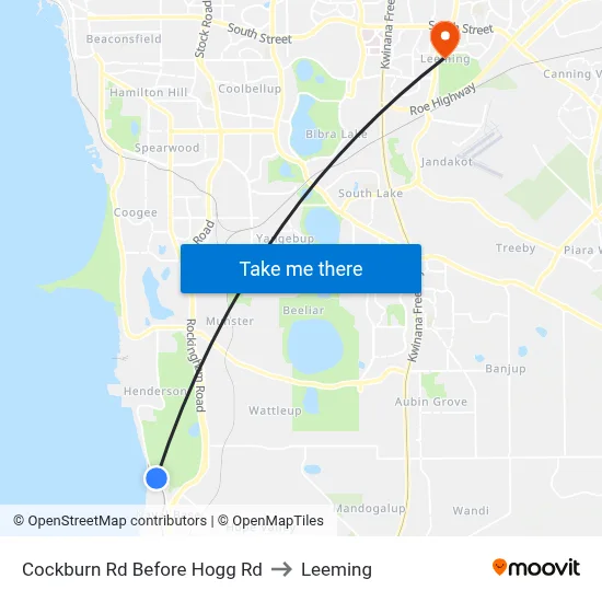 Cockburn Rd Before Hogg Rd to Leeming map