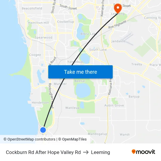 Cockburn Rd After Hope Valley Rd to Leeming map