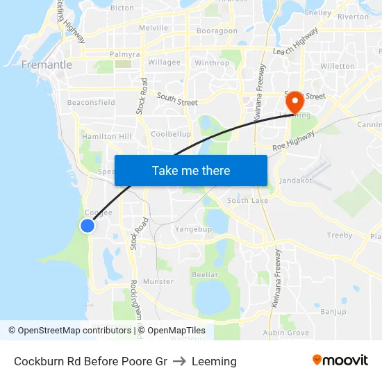 Cockburn Rd Before Poore Gr to Leeming map