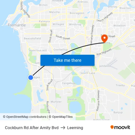 Cockburn Rd After Amity Bvd to Leeming map