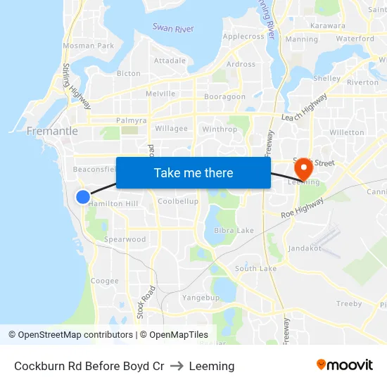 Cockburn Rd Before Boyd Cr to Leeming map