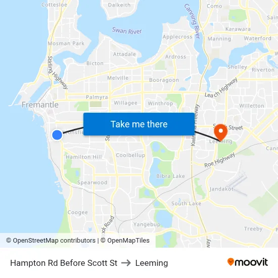 Hampton Rd Before Scott St to Leeming map