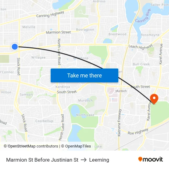 Marmion St Before Justinian St to Leeming map