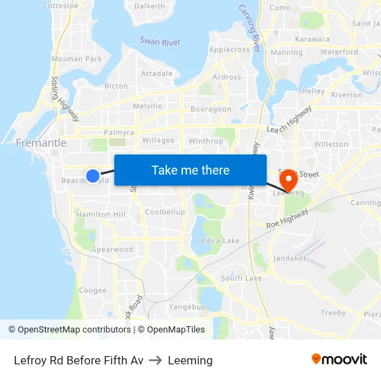 Lefroy Rd Before Fifth Av to Leeming map