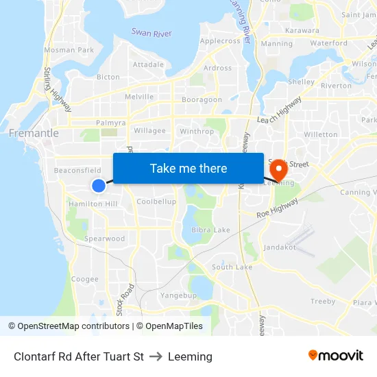 Clontarf Rd After Tuart St to Leeming map