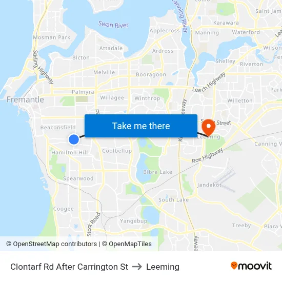 Clontarf Rd After Carrington St to Leeming map