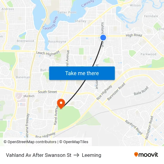 Vahland Av After Swanson St to Leeming map