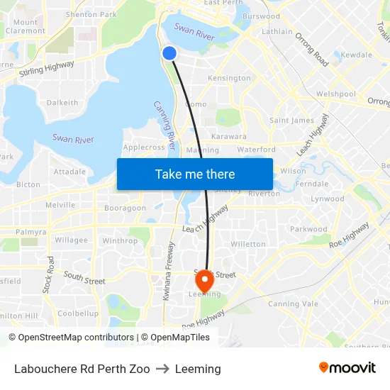 Labouchere Rd Perth Zoo to Leeming map