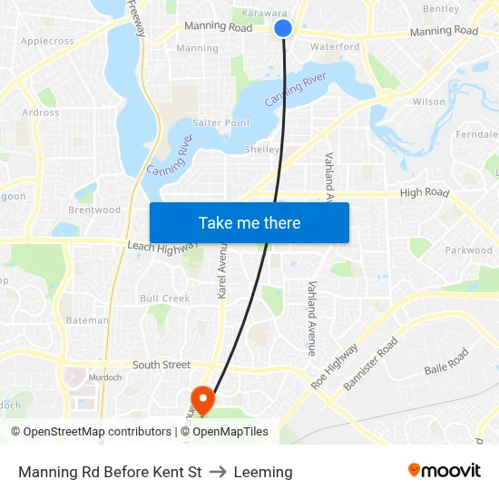 Manning Rd Before Kent St to Leeming map