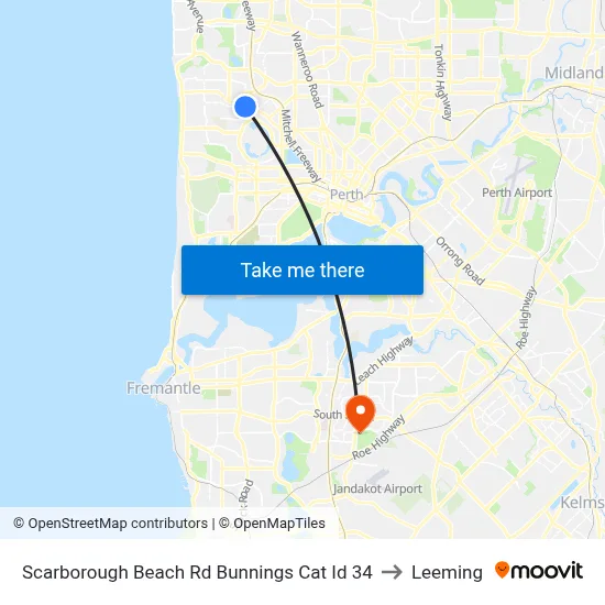 Scarborough Beach Rd Bunnings Cat Id 34 to Leeming map