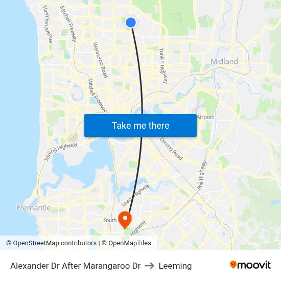 Alexander Dr After Marangaroo Dr to Leeming map