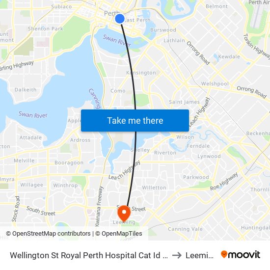 Wellington St Royal Perth Hospital Cat Id 69 to Leeming map