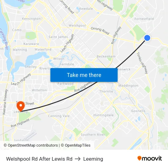 Welshpool Rd After Lewis Rd to Leeming map