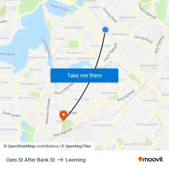 Oats St After Bank St to Leeming map