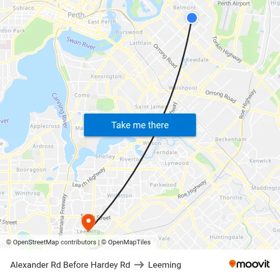 Alexander Rd Before Hardey Rd to Leeming map