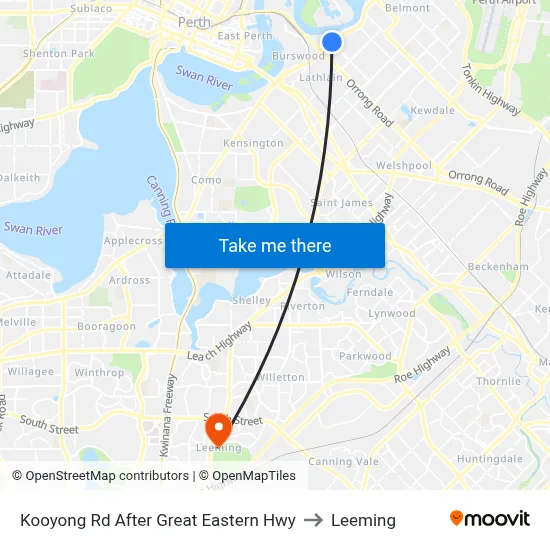 Kooyong Rd After Great Eastern Hwy to Leeming map