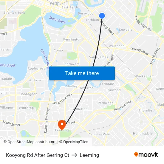 Kooyong Rd After Gerring Ct to Leeming map