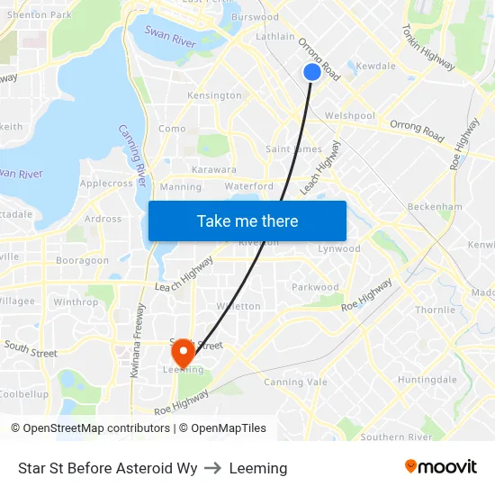 Star St Before Asteroid Wy to Leeming map