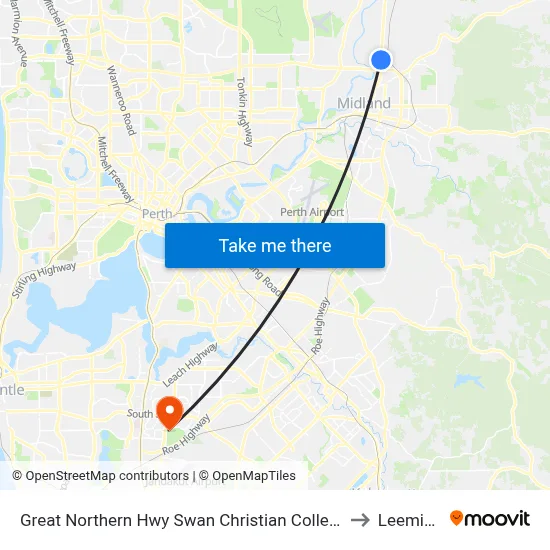 Great Northern Hwy Swan Christian College to Leeming map