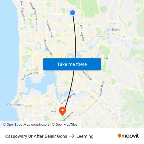 Cassowary Dr After Belair Gdns to Leeming map