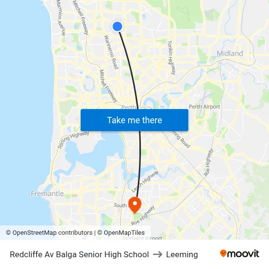 Redcliffe Av Balga Senior High School to Leeming map