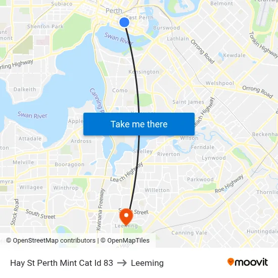 Hay St Perth Mint Cat Id 83 to Leeming map