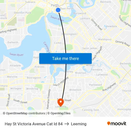 Hay St Victoria Avenue Cat Id 84 to Leeming map