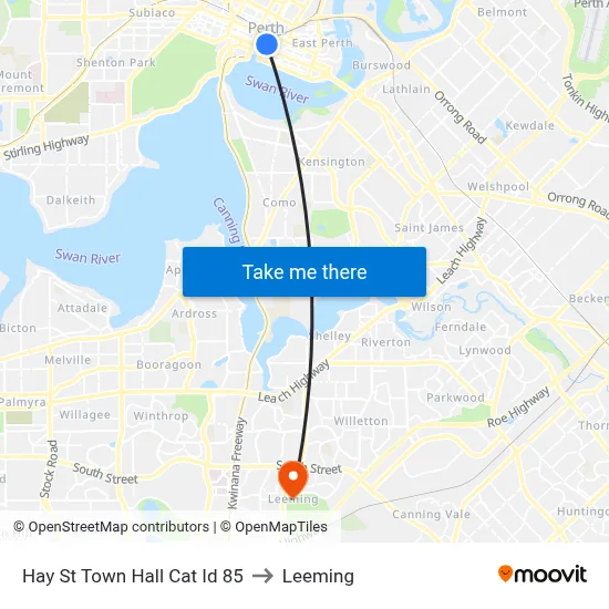 Hay St Town Hall Cat Id 85 to Leeming map