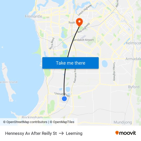 Hennessy Av After Reilly St to Leeming map