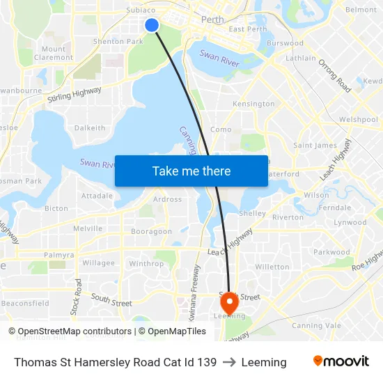 Thomas St Hamersley Road Cat Id 139 to Leeming map
