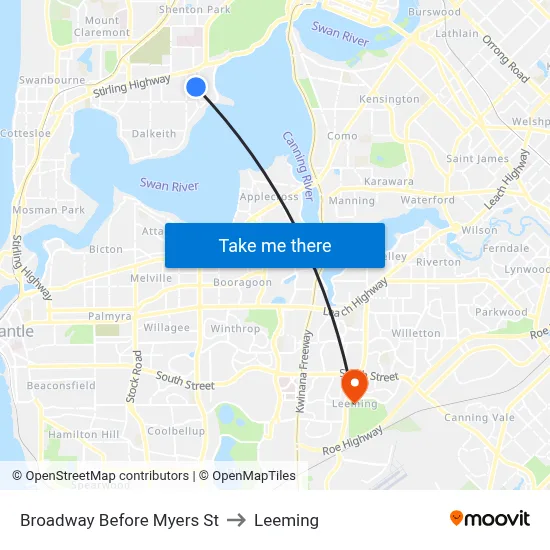 Broadway   Before Myers St to Leeming map