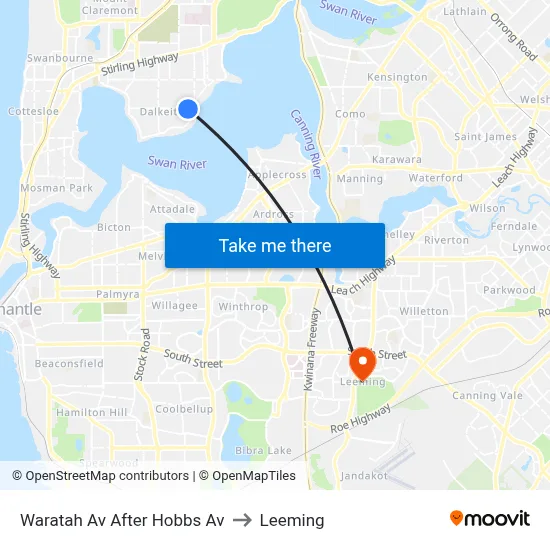 Waratah Av After Hobbs Av to Leeming map