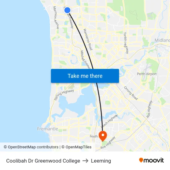 Coolibah Dr Greenwood College to Leeming map