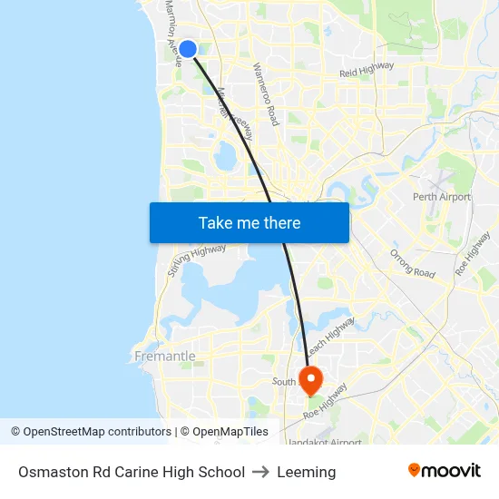 Osmaston Rd Carine High School to Leeming map