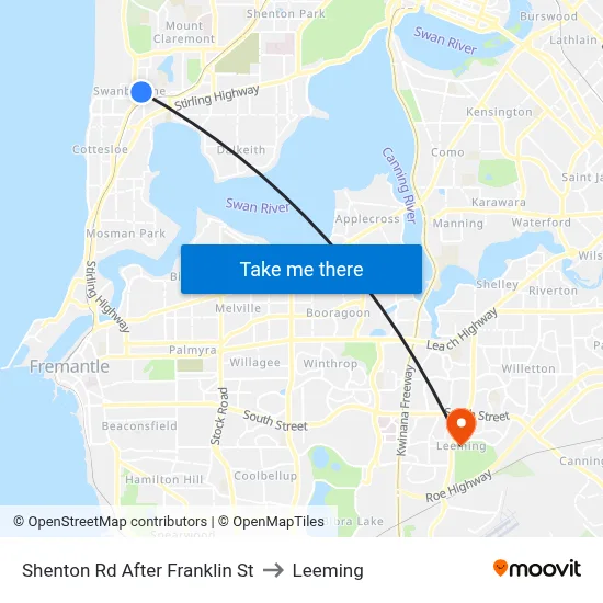 Shenton Rd After Franklin St to Leeming map