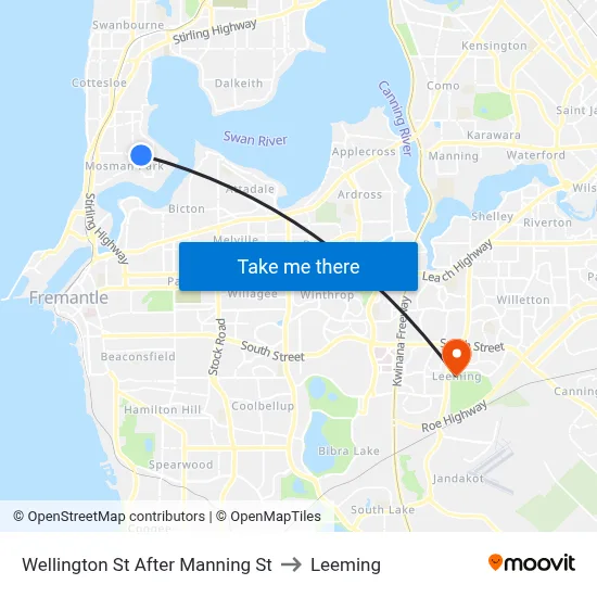Wellington St After Manning St to Leeming map