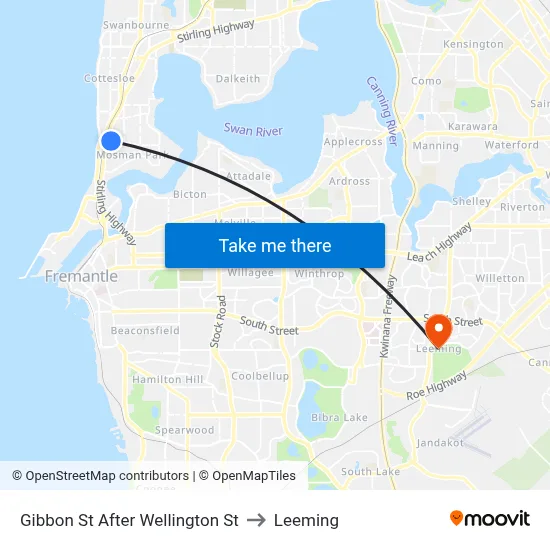 Gibbon St After Wellington St to Leeming map