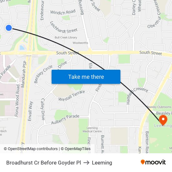 Broadhurst Cr Before Goyder Pl to Leeming map