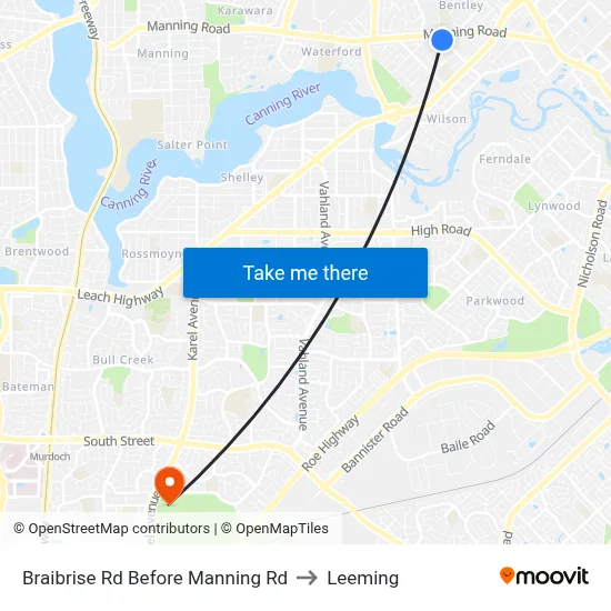 Braibrise Rd Before Manning Rd to Leeming map