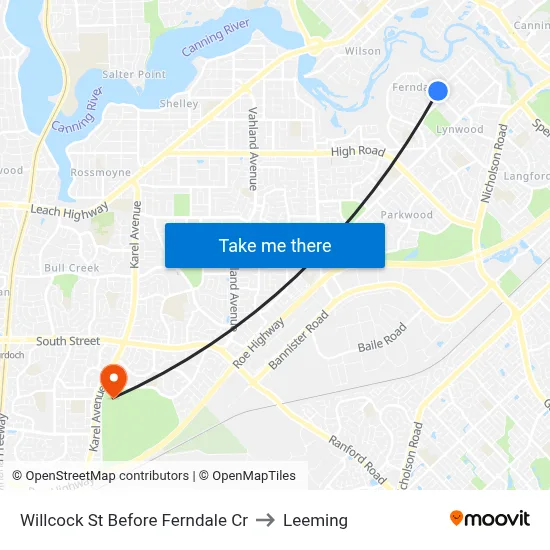 Willcock St Before Ferndale Cr to Leeming map