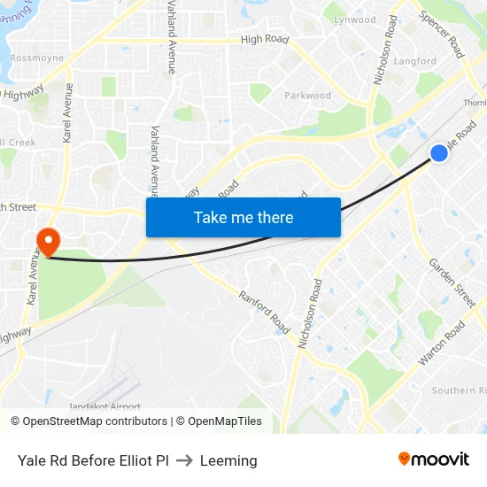 Yale Rd Before Elliot Pl to Leeming map